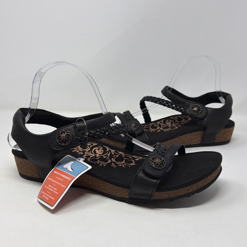 Aetrex Jillian SC450W Black Leather Comfort Sandals Womens 12 STORE MODEL